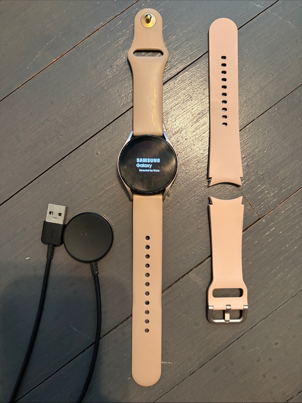 Rose gold Samsung Galaxy Smartwatch with two Silicone Straps
